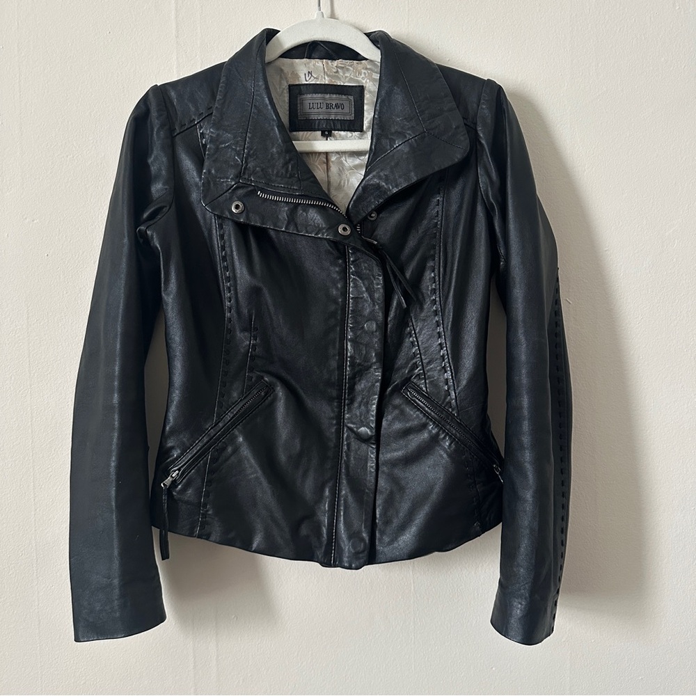 Lulu Bravo Black Lamb’s Leather Moto Jacket with Silk Lining
